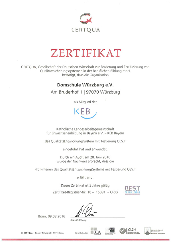 zertifikat qest domschule wuerzburg